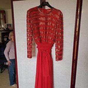 Red Sequin top evening gown size 12.